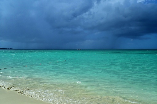 View of the Caribbean Sea and the sky as a storm rolls in