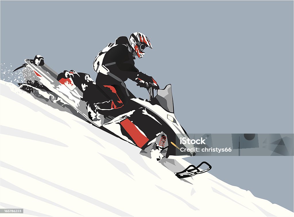 Подробные иллюстрации из snowmobiler Освобождая спуск с горы. - Векторная графика Сноумобилинг роялти-фри
