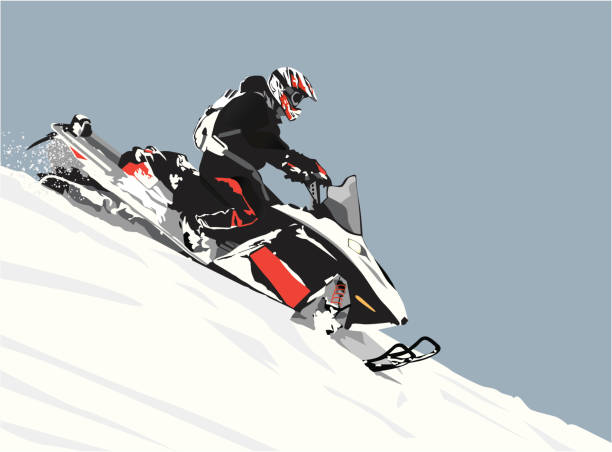 подробные иллюстрации из snowmobiler освобождая спуск с горы. - snowmobiling adventure snow travel stock illustrations