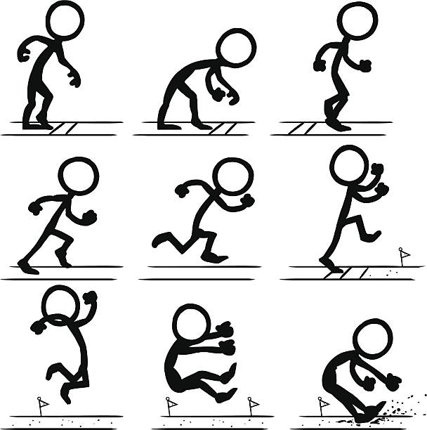 ilustrações de stock, clip art, desenhos animados e ícones de figura de palito pessoas olímpica de salto em comprimento - stickfigure