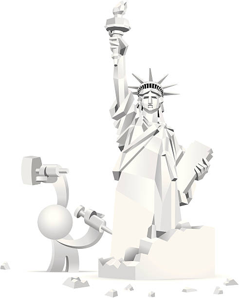 illustrazioni stock, clip art, cartoni animati e icone di tendenza di semplificato uomo affettare un rough statua della libertà scultura - sculpture men white sculptor