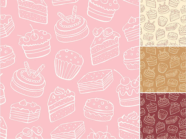 ilustraciones, imágenes clip art, dibujos animados e iconos de stock de patrón sin costuras resumen sweet - tarta postre