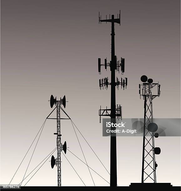 Ilustración de Commtowers y más Vectores Libres de Derechos de Torre repetidora - Torre repetidora, Silueta, Comunicación global