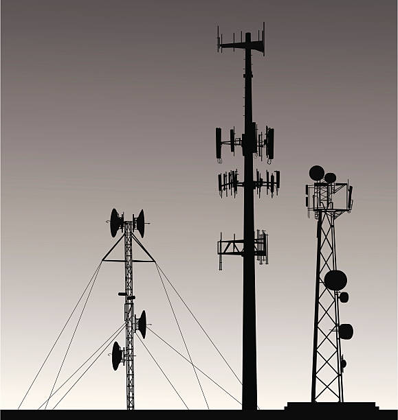 Comm Towers Vector Silhouette A-Digit cell tower stock illustrations