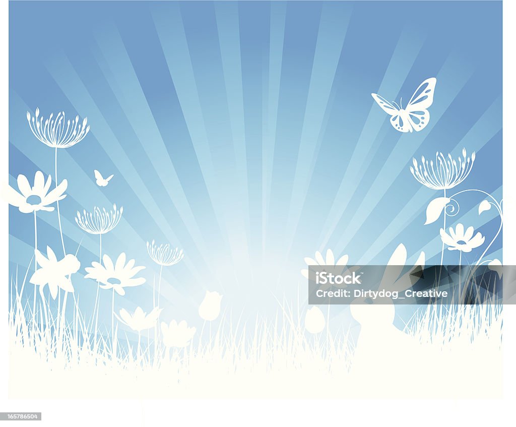 Scène d'été/de printemps sur ciel bleu - clipart vectoriel de Papiers collés libre de droits