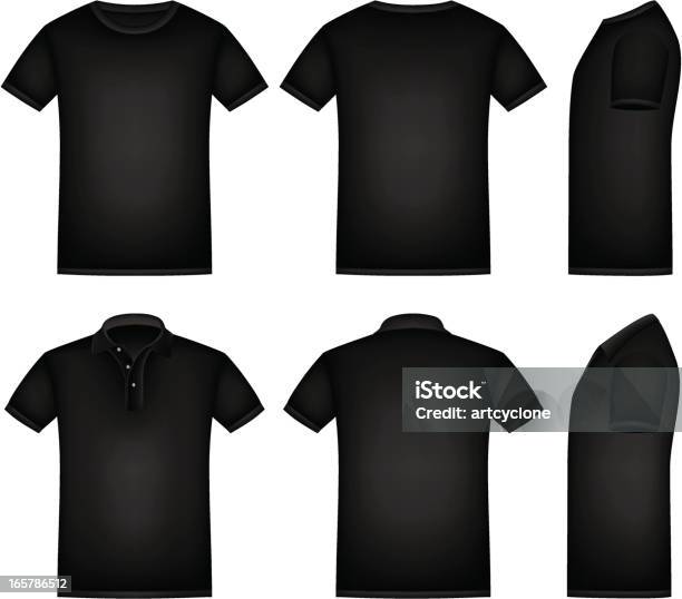 Czarny Koszulka - Stockowe grafiki wektorowe i więcej obrazów T-shirt - T-shirt, Czarny kolor, Koszulka polo