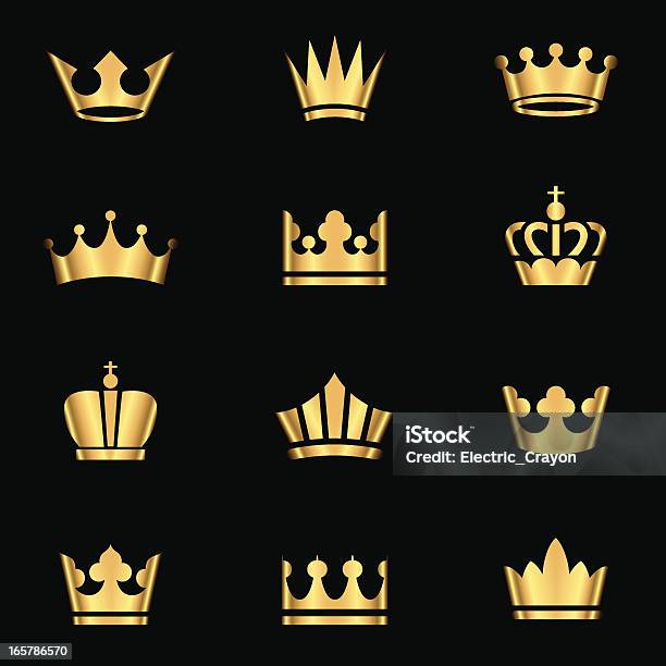 골드 크라운 설정 왕관에 대한 스톡 벡터 아트 및 기타 이미지 - 왕관, 금-금속, 금색