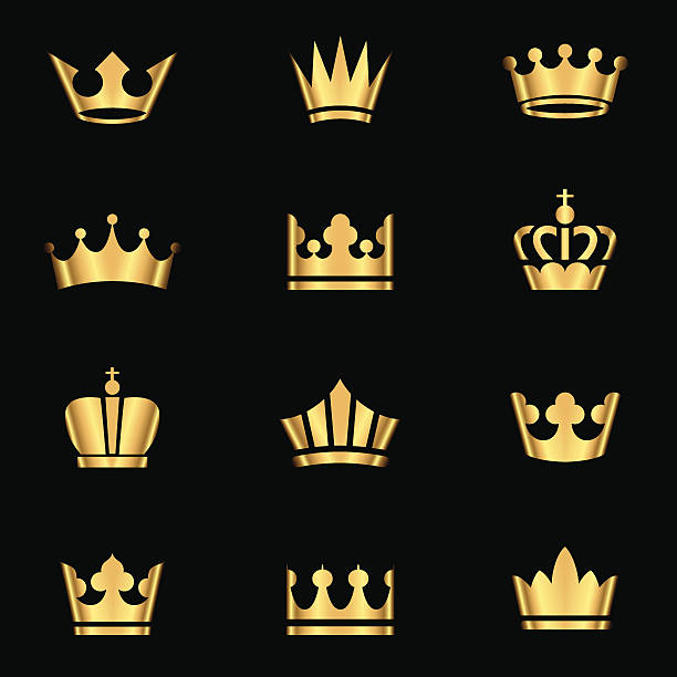 ilustrações, clipart, desenhos animados e ícones de conjunto de coroas de ouro - crown gold coat of arms king