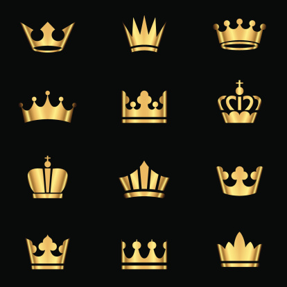 Set of gold crowns icons.  Colors in gradients are global, so they can be changed easily.  Each element is grouped individually for easy editing.