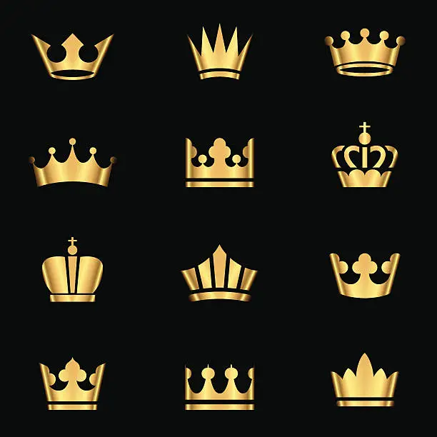 Vector illustration of Gold Crowns Set
