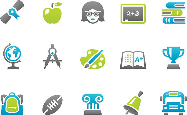 ilustraciones, imágenes clip art, dibujos animados e iconos de stock de stampico iconos de la educación - education childhood school drawing compass