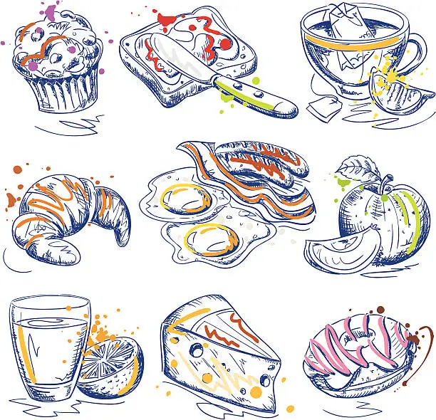 Vector illustration of Breakfast Ink Sketches Set