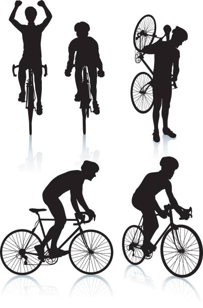 cycling silhouetten 2 - fleece coat stock-grafiken, -clipart, -cartoons und -symbole