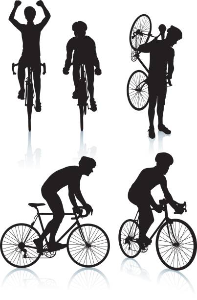 Cycling Silhouettes 2 Vector silhouettes of a man cycling and carrying a racing bike. racing bicycle stock illustrations