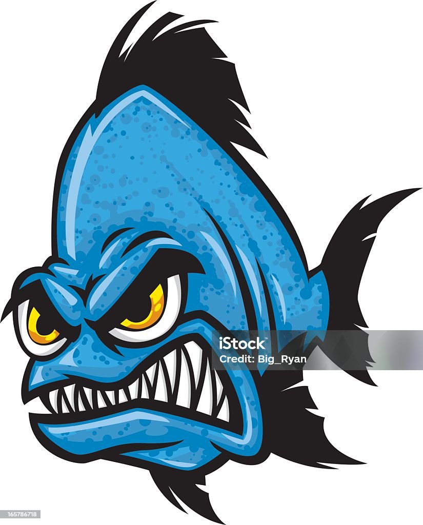Blue Angry Cartoon Fish With Yellow Eyes Gritting Teeth Stock Illustration  - Download Image Now - iStock