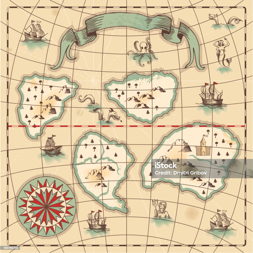 Dibujados a mano antiguo mapa al mar. - arte vectorial de Mapa libre de derechos