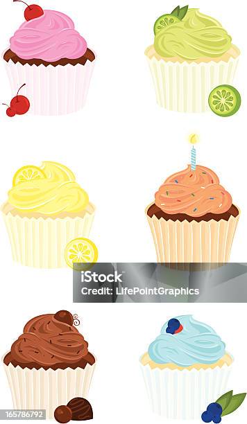 Sechs Gourmetcupcakes Stock Vektor Art und mehr Bilder von Zitrone - Zitrone, Limonentorte, Mousse