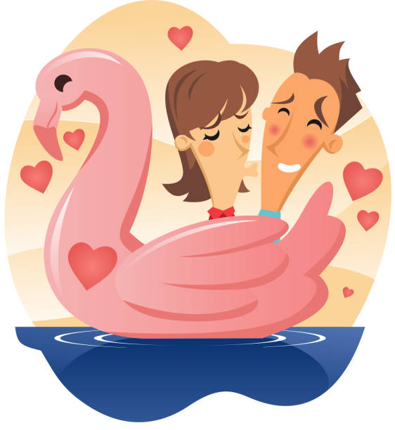 love schwanenboot-frau küssen schüchterne mann - couple men women male stock-grafiken, -clipart, -cartoons und -symbole