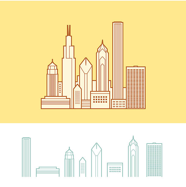 Cityscape of Chicago, Illinois, USA "Stylized presentation of Chicago. Background, fill, and city outline are on separate layers. You can use the city illustration without the fill." willis tower stock illustrations