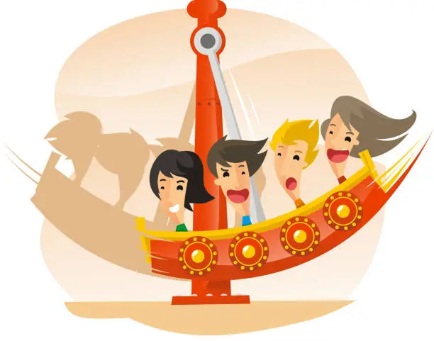 Vector illustration of Pirate Ship Speed Aamusement Park Ride