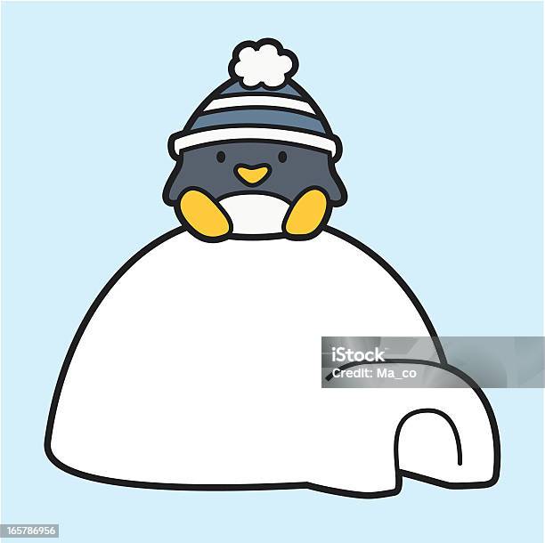 Comic Penguin Sitzt Auf Einem Iglu Stock Vektor Art und mehr Bilder von Pinguin - Pinguin, Hut, Iglu