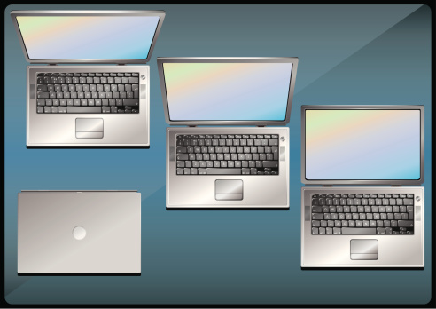 Overhead view of a laptop in four different positions.