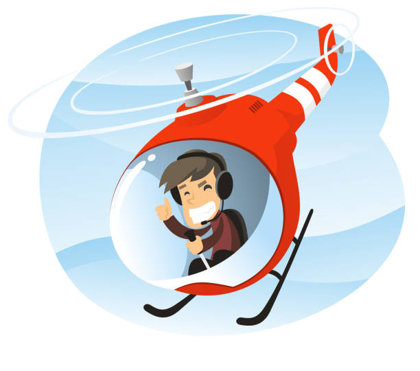 Helicopter happy pilot vector art illustration