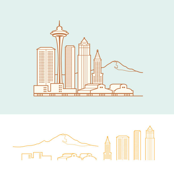 illustrations, cliparts, dessins animés et icônes de de seattle - seattle skyline cityscape space needle