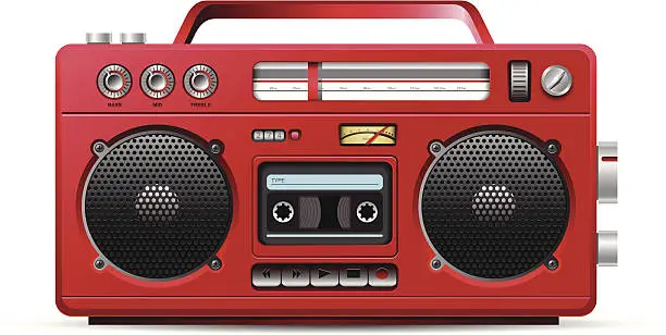 Vector illustration of Red retro stereo cassette player illustration