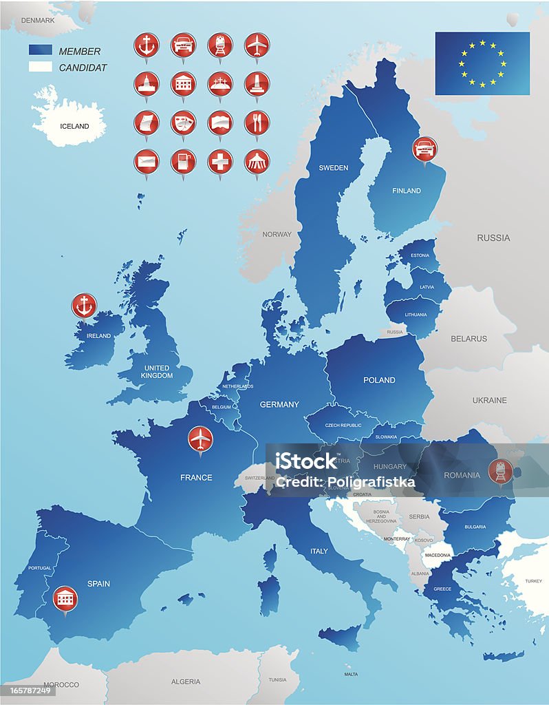 Mappa dell'Unione europea - arte vettoriale royalty-free di Carta geografica