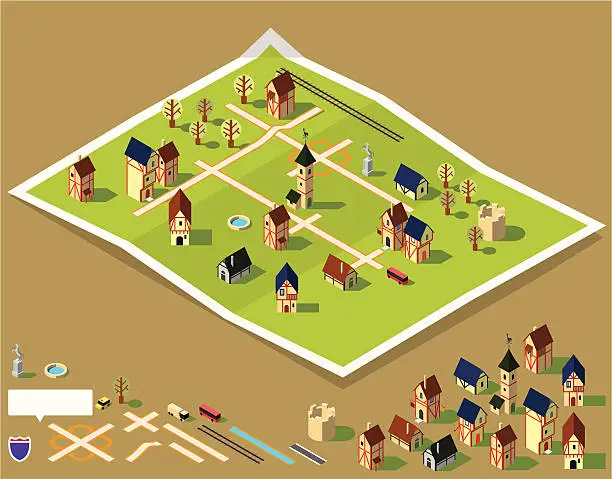 Vector illustration of village map kit