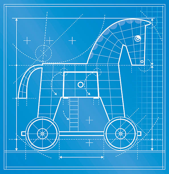 illustrazioni stock, clip art, cartoni animati e icone di tendenza di cavallo di troia cianografia - blueprint electrical component engineer plan