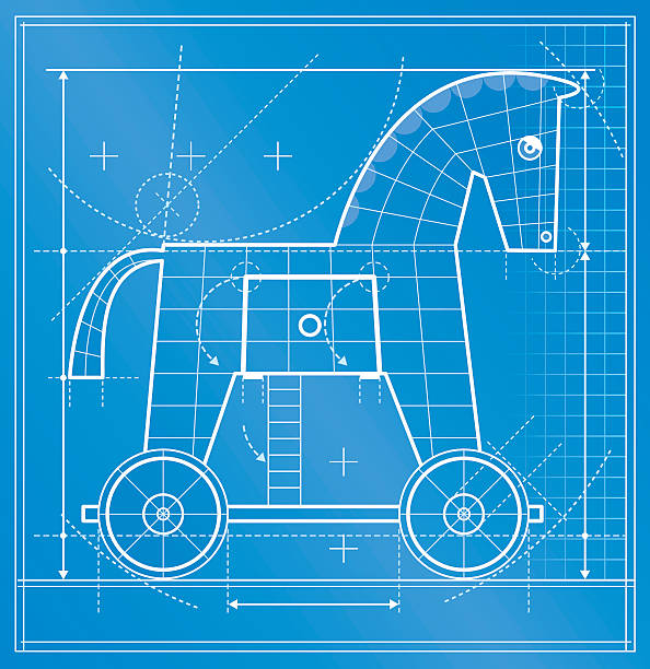 троянский конь план здания - blueprint electrical component engineer plan stock illustrations