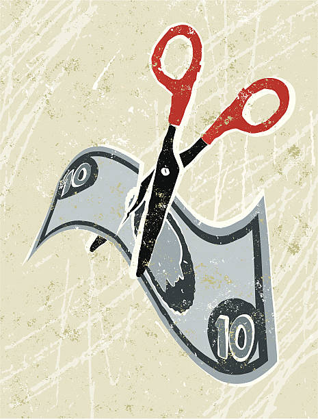 Cutting Costs, Money and Scissors vector art illustration
