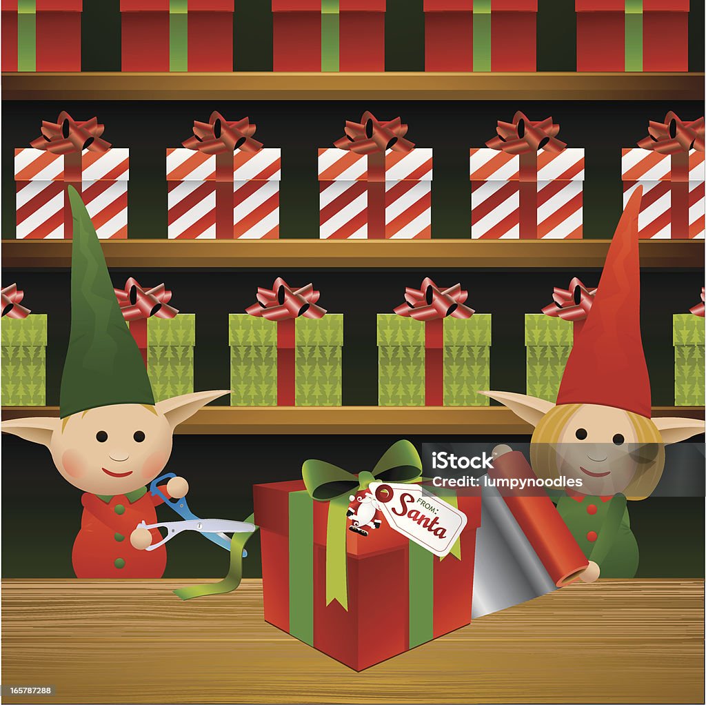 Gift Wrapping Elves http://www.cumulocreative.com/istock/File Types.jpg Workshop stock vector