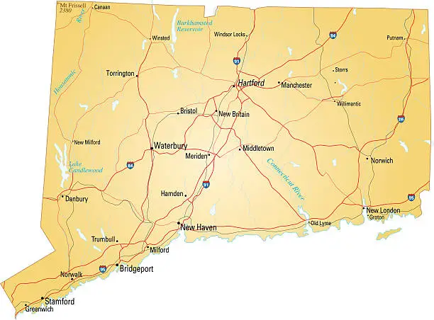Vector illustration of map of Connecticut