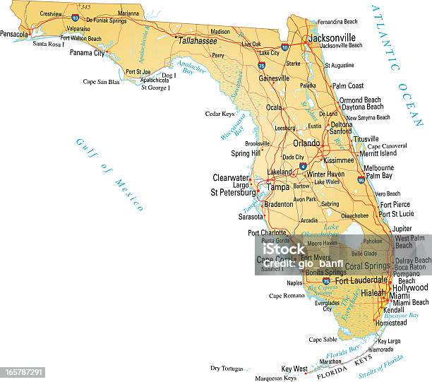 Ilustración de Mapa De Florida y más Vectores Libres de Derechos de Florida - Estados Unidos - Florida - Estados Unidos, Mapa, Kissimmee