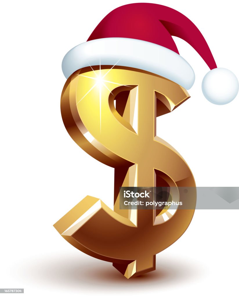 Christmas dollar Gold dollar sign with Santa hat. Santa Claus stock vector