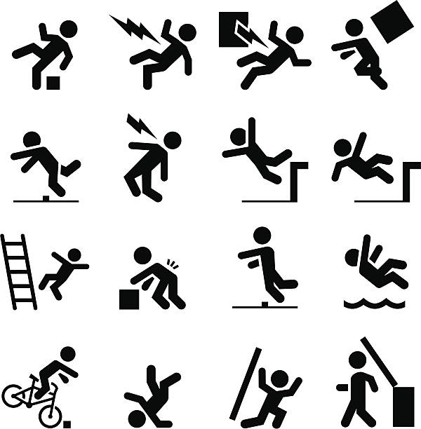 ilustraciones, imágenes clip art, dibujos animados e iconos de stock de iconos de seguridad de la serie black - fell down