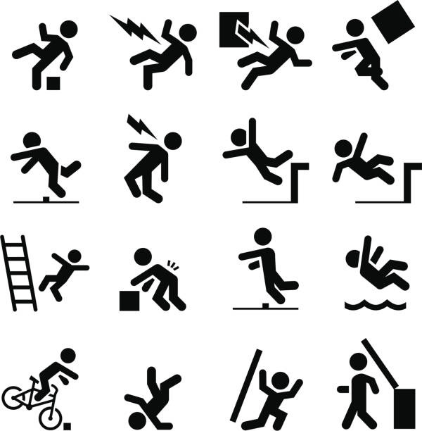 illustrations, cliparts, dessins animés et icônes de sécurité série d'icônes-noir - accident physical injury falling ladder