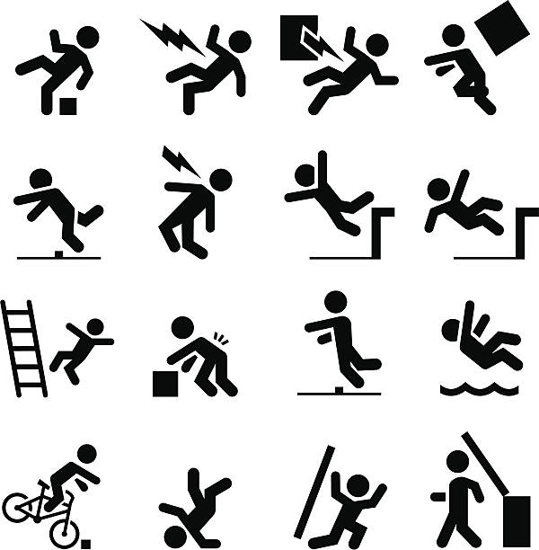 안전 아이콘-블랙 시리즈 - moving down symbol computer icon people stock illustrations