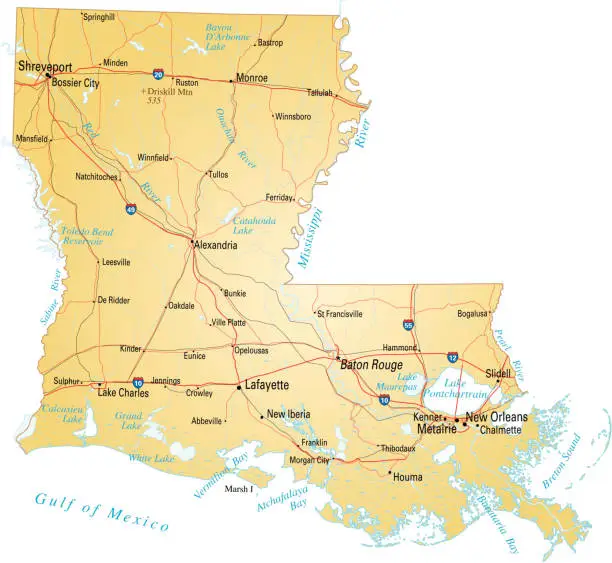 Vector illustration of Map of Louisiana