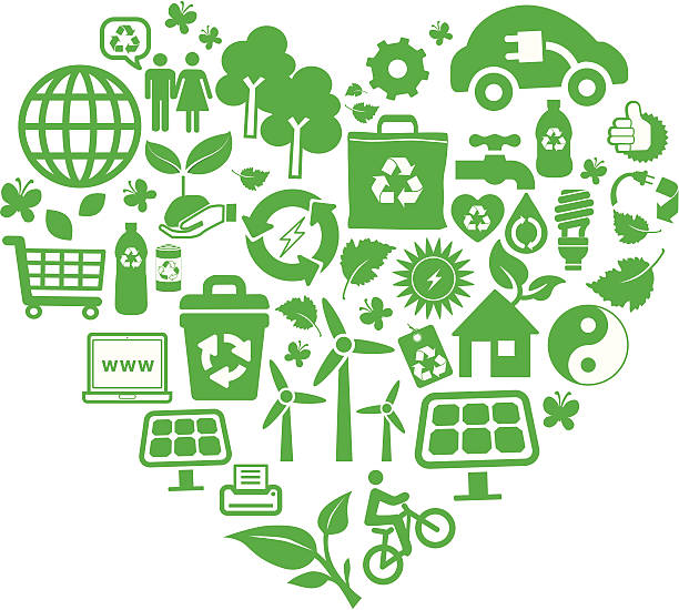 ilustrações, clipart, desenhos animados e ícones de eco verde e reciclagem símbolo montagem em forma de coração - planet map ideas growth