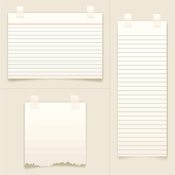 Blank Note Cards "Set of vector note cards and paper, taped to the background." shopping list stock illustrations