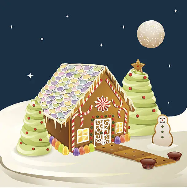 Vector illustration of Gingerbread House Scene