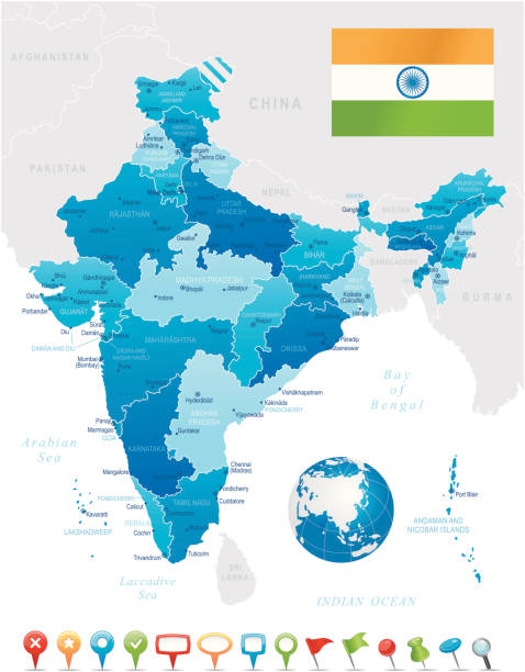 ilustrações, clipart, desenhos animados e ícones de índia-altamente mapa detalhado - india map sri lanka pakistan