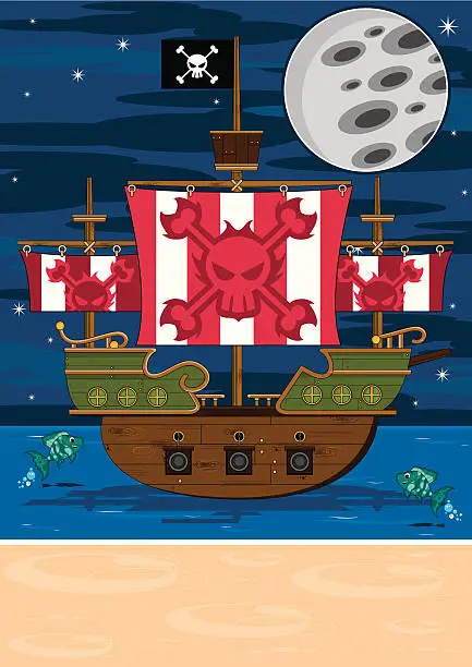 Vector illustration of Pirate Ship Scene