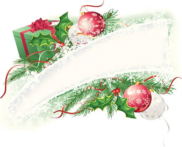 Vector illustration of Christmas Snowflake Banner with Present and Holly Garland