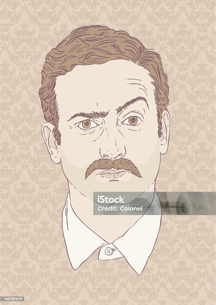 Moustachioed uomo-stile retrò - arte vettoriale royalty-free di Spracciglio alzato