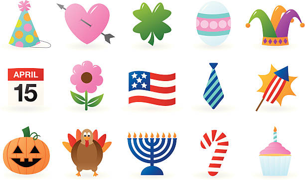 Holiday Icons Calendar icons representing the major U.S. holidays. holiday calendars stock illustrations